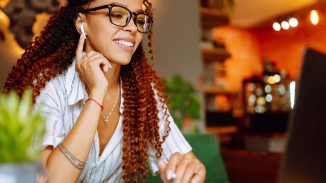 woman attending webinar
