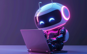 Robot working at laptop