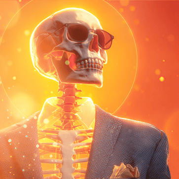 skeleton business suit and sunglasses