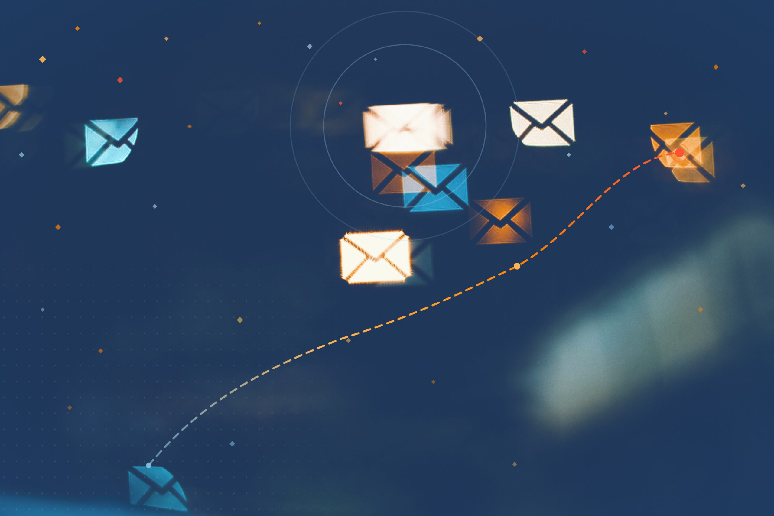 Email icons on a dark background